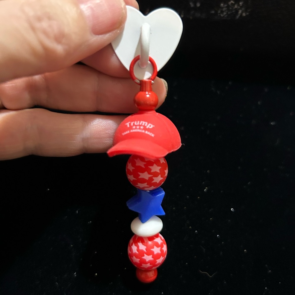 Tumbler dangle charm with red Trump hat silicone focal TRUMP